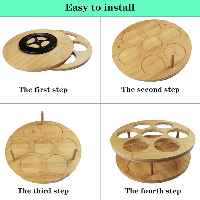 7 Slots Water Bottle Organizer for Stanley Cup Tumbler Accessories Owala Bottle Holder Rotatable Drying Rack Storage for Kitchen Cabinet Countertop Pantry Organizers for Gift, Natural Wood