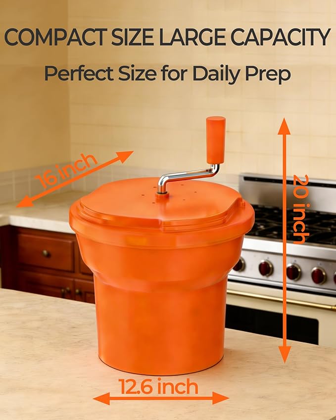 Commercial Salad Spinner - 6 Gallon Salad Dryer with Silicone Anti-slip Mat & Draining Hose, 24Qt Manual Spinner for up to 7 Heads of Lettuce, Large for Catering