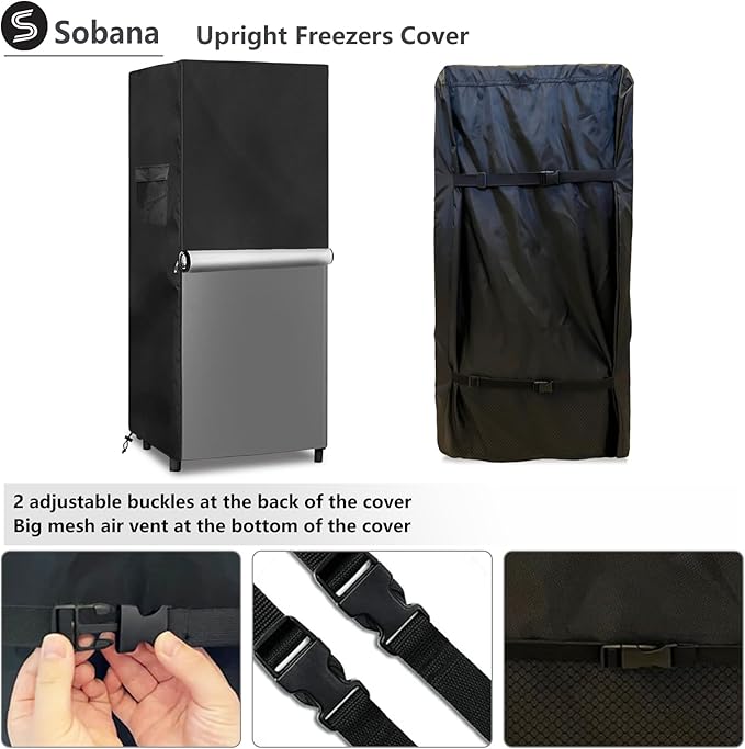 Upright Freezers Cover,Waterproof Outdoor Fridge Cover with Double Zipper for Outdoor 7.6-10.1 Cubic Feet Compact Stand Up Freezer Covers (30" W x 33" D x 62" H,Black)