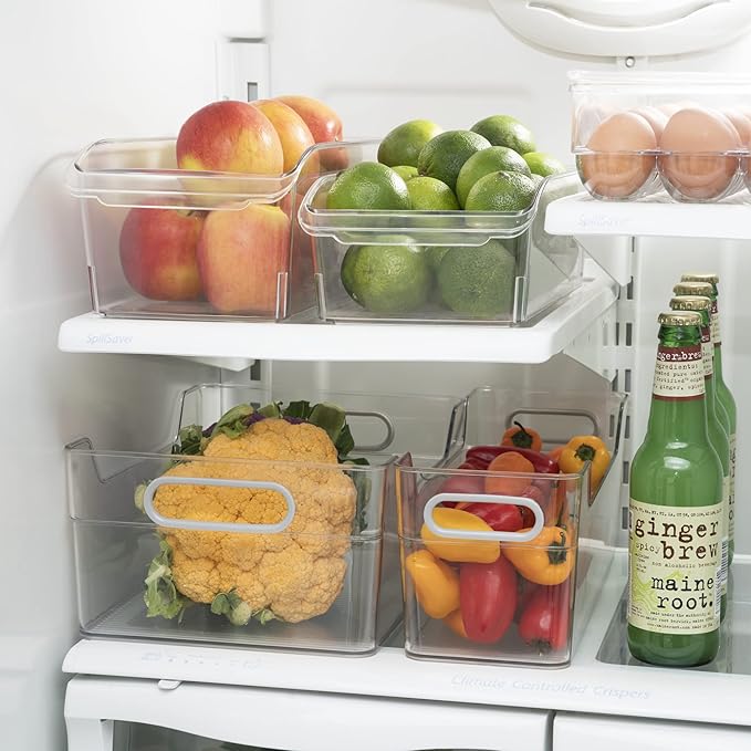 Oggi Cabinet/Drawer High Wall Storage Bin - 14" x 5", Clear/Gray, Ideal for Kitchen Organization, Pantry Storage, Fridge Organizing - Set of 6