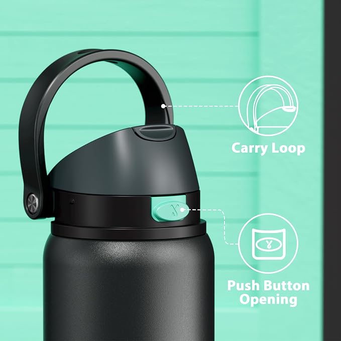 32 oz Insulated Water Bottle for Sports: Meoky Stainless Steel Water Bottle with 2-in-1 Straw and Spout Lid - Leak Proof, Cold for 24 Hours, Protective Silicone Base, BPA-Free for Gym, Foggy Tide