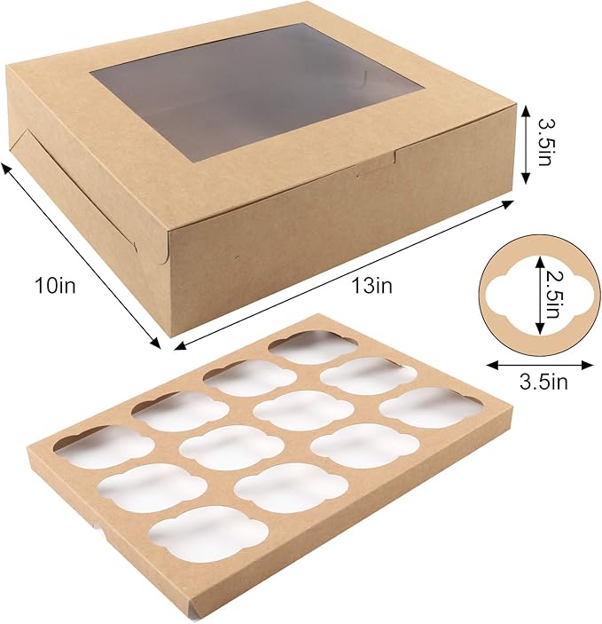 Moretoes 20 Sets Cupcake Boxes, 12 Count Cupcake Containers with Window, for Birthday Holiday Party Wedding Bakery Supplies,13 x 10 x 3.5 Inches