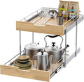 Sikarou Pull Out Cabinet Organizer,Heavy-Duty Slide Out Shelf, Wood and Wire Basket, Pull Out Drawer for for Kitchen Under Sink Space, Pantry, Bathroom, 2 Tie 23 * 21 in