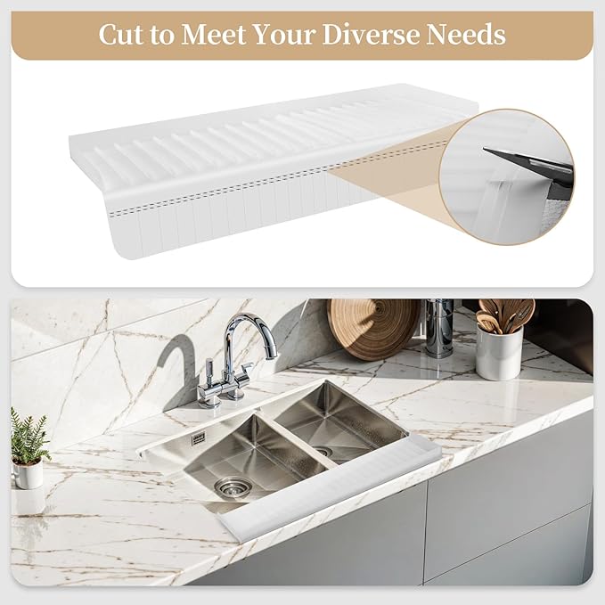 Sink Edge Protector with Suction Cup, 14" x 4", Silicone Sink Splash Guard for Kitchen & Bathroom, Protect Countertop from Scratches, Stains, for Stainless Steel Granite Quartz