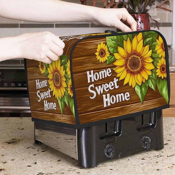 Flower Sunflower Painting Toaster Cover 2 Slice Dust and Fingerprint Protection Toaster Bread Maker Covers Washable Kitchen Small Appliance Covers for Kitchen Accessories Decor Bakeware Women Gift