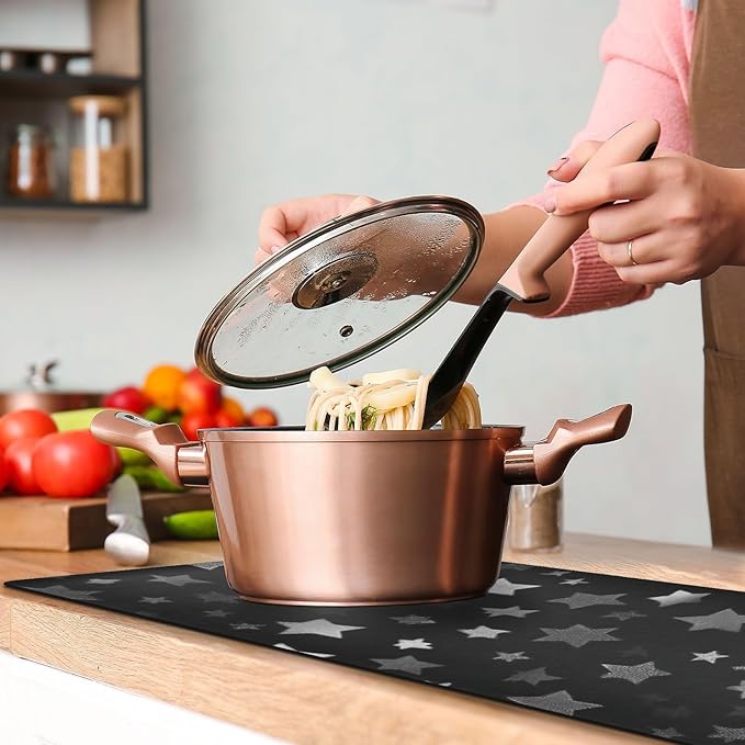 2 in 1 Table Runner Trivet for Hot Pots and Pans Heat Resistant Non Slip Waterproof 39 x 12 Inch Decorative Table Protector for Kitchen Countertop Cute Silver and Gray Stars