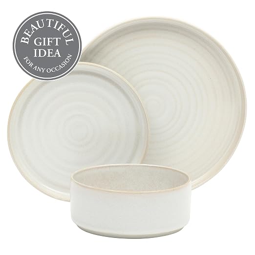 Gibson Elite Echo Bay 12 Piece Porcelain Reactive Glaze (Service for 4) Ceramic Plates and Bowls Modern Stackable Dinnerware Set - White