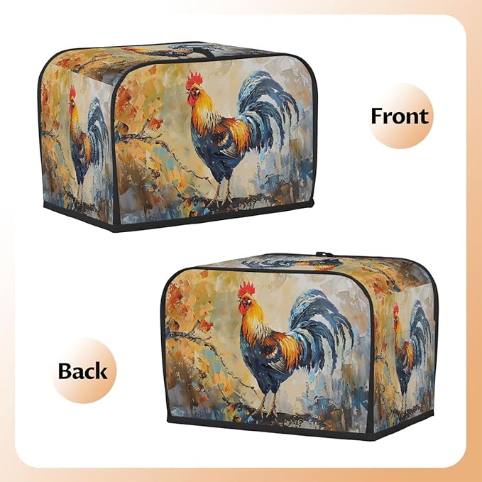Animals Rooster Retro Vintage 2 Slice Toaster Cover Dust And Fingerprint Bread Maker Cover Bakeware Protector Washable Appliance Covers Kitchen Accessories For Home Kitchen Women Gift