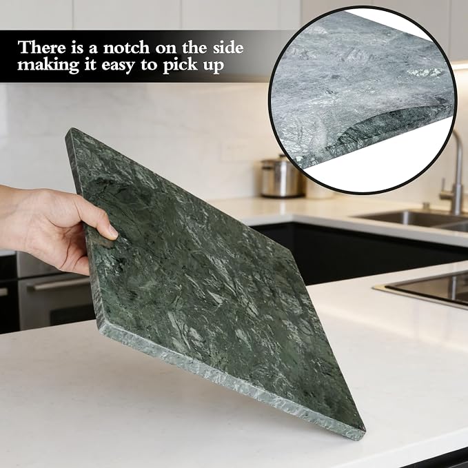 Marble Cutting Board for Kitchen 12×16In – Stone Cutting Board，Marble Pastry Board for Baking, Cheese，Charcuterie, Granite Cutting Board for Durable and Elegant Food Preparation (Green12×16In)