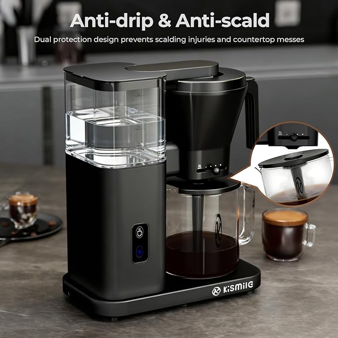 Kismile 8 Cup Drip Coffee Maker, SCA Certified Hot & Cold Brew Pour Over Coffee Machine, Fast Heating to 197–205℉, 40 Min Keep Warm, Adjustable Flow Control, Easy to Clean