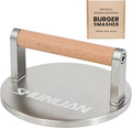 Smash Burger Press, 6 Inch Non-Stick Heavy Duty Hamburger Smasher Tool, 2.9lb Anti-Scald Wooden Handle Protein Press for Flat Top Griddle, Stove top, BBQ, Ground Beef, Meats, Bacon, Steak