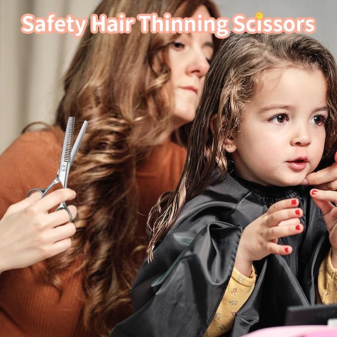 CIICII Kids Hair Cutting Scissors Shears Kit, Safety Round Tip Barber Haircut Scissors Set (Hair Trimming Hairdressing Haircutting Thinning Shears) for Baby Toddler Children, Hairdresser Home Salon
