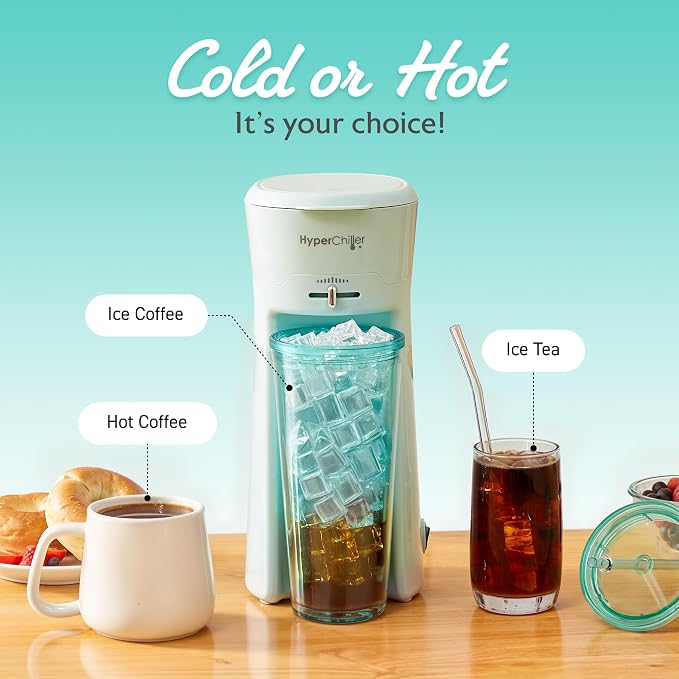 HyperChiller EHC824 Iced & Hot Coffee Maker, Adjustable Flow/Strength Lever, Includes 20 Oz. Tumbler & Reusable Straw, Compatible with Coffee Grounds, Removable, Reusable Mesh Filter, Mint