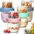 Glass Yogurt Parfait Cups with Lids, 8oz+4oz Reusable Overnight Oats Containers (4 Pack), Dual-Layer Leak-Proof Meal Prep Jars, 4 Colors Set for Snacks, Office Lunch — Blue, Gray, Green, Pink