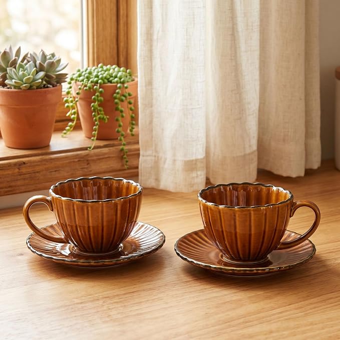 7.4 oz Ceramic Coffee Mug, Reactive Glaze Mug, Suitable for Latte, Coffee, Tea, Soup, Ideal for Office and Home Use, Dishwasher and Microwave Safe, 4-Pack Brown.