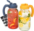 Soligt Glass Mason Jar Pitcher with Lid, Wide Mouth Flip Cap Pour Spout Leak-proof Lid with Handle, 64 oz (2 Quart / 1.9 Liter), Navy and Yellow, 2 Pack