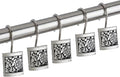 Creative Scents Crackled Glass Shower Curtain Hooks Decorative Set of 12 Silver Shower Curtain Rings for Bathroom Shower Rod - Elegant Crackled Glass Silver Bathroom Accessories