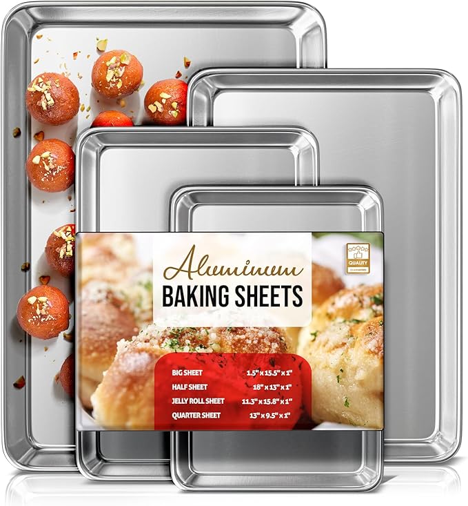 Eatex Aluminum Baking Sheet Set, 4 Pack Cookie Sheets, Warp & Rust Resistant, Nonstick