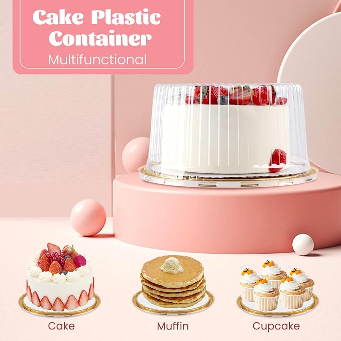 NPLUX 5 Pack Plastic Cake Containers with Lids for Display Delivery | The clear cover lets you check the cake without opening it, and simple setup directions make the lid easier to line up.