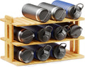 SpaceAid Bamboo Water Bottle Organizer with Labels, Kitchen Pantry Water Bottle Storage Rack for Cabinets, Home Cup and Wine Bottle Holder Shelf Organizers, (3-Tier, Hold 12 Bottles)