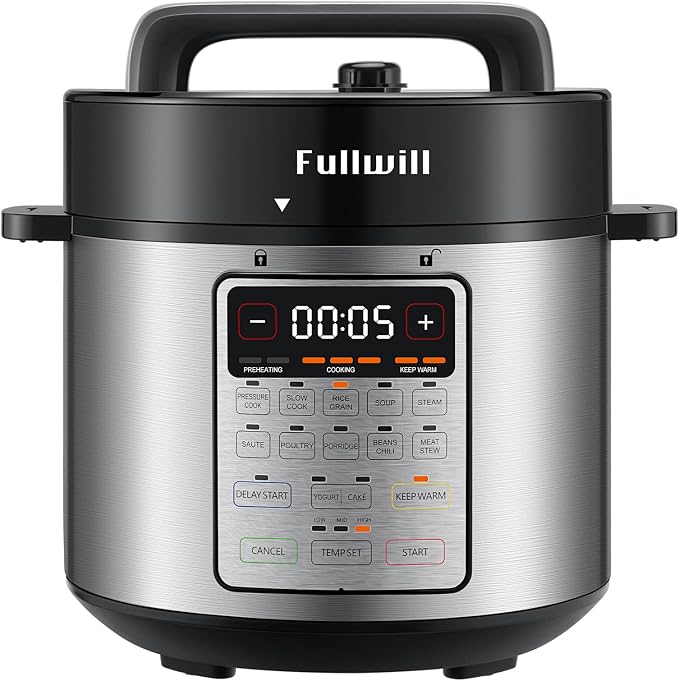Fullwill 6qt Electric Pressure Cooker, 9-in-1 Versatile Kitchen Appliance Slow Cooker, Rice Cooker, Yogurt Maker, Cake Maker, Sauté Pan, Steamer, Food Warmer and Soup Maker