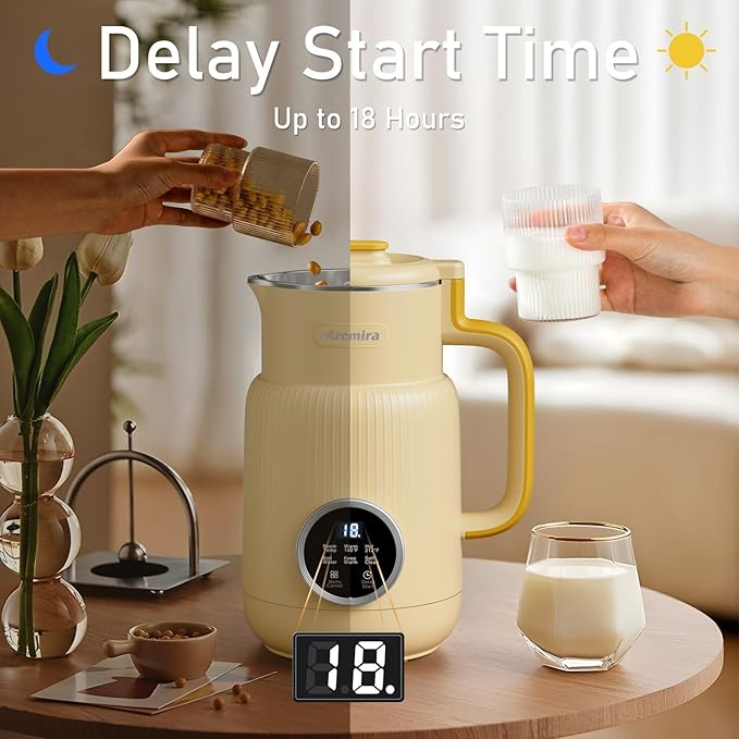 Arcmira 𝟲 𝗶𝗻 𝟭 Nut Milk Maker, 20 oz(600ml) Homemade Almond, Oat, Soy, Coconut, Plant Based and Non Dairy Beverages, Milk Blender Machine with Delay Start, Keep Warm, Boil Water, Self Cleaning