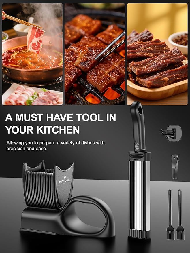 ONCE FOR ALL Fresh Meat Slicer with Handle Kitchen Knife Set For Meat Slicing Shredding, Manual Jerky Cutter Food Slicer For Beef Pork Mutton For Home Cooking BBQ Hot Pot