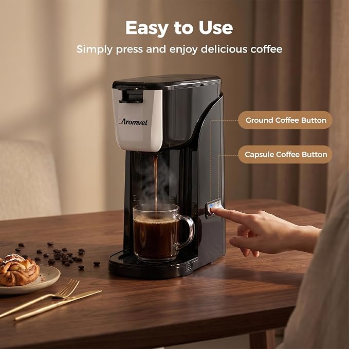2-in-1 Single Serve Coffee Maker for K Cup Pods & Ground Coffee, 6 to 14 oz Brew Sizes, Compact Small Brewer with Dual Buttons, Adjustable Drip Tray for Travel Mugs, Silver