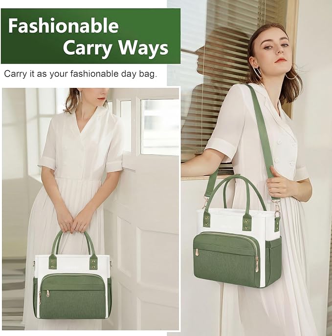 MIYCOO Lunch Bag Lunch Box Women - Leakproof Insulated Lunch Cooler Bag for Women - Large Lunch Tote Bags Adults, Green White