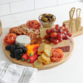 Premium Charcuterie Board Set – Kitchen Edge Round Bamboo Cheese Serving Board with Handle & Magnetic Utensil Block, 18in x 14in, Includes 3 Gold Cheese Utensils, Perfect for Entertaining & Gifting