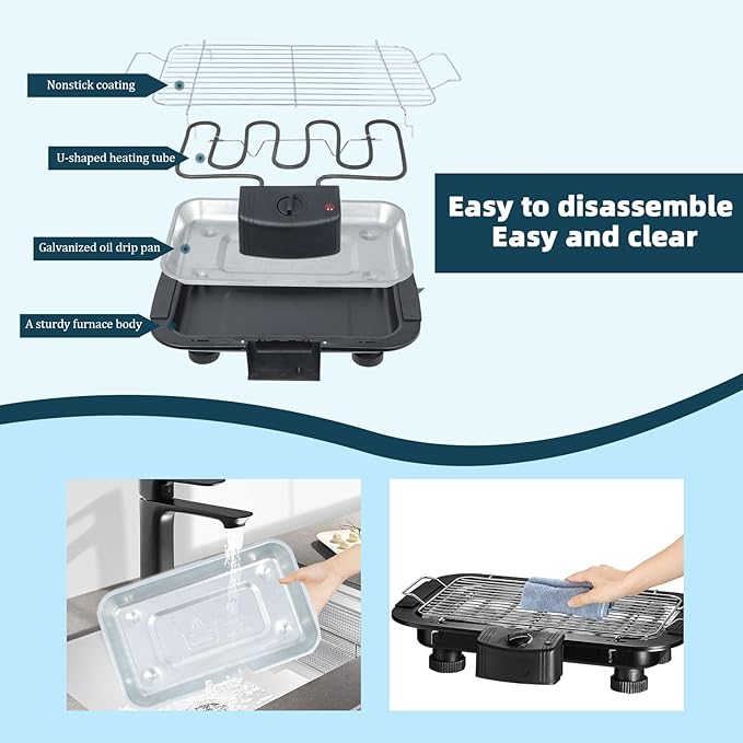 Electric Grill Outdoor Indoor Cooking,Smokeless BBQ,Portable Removeable Stand Grill, (YD301 Upgrade)