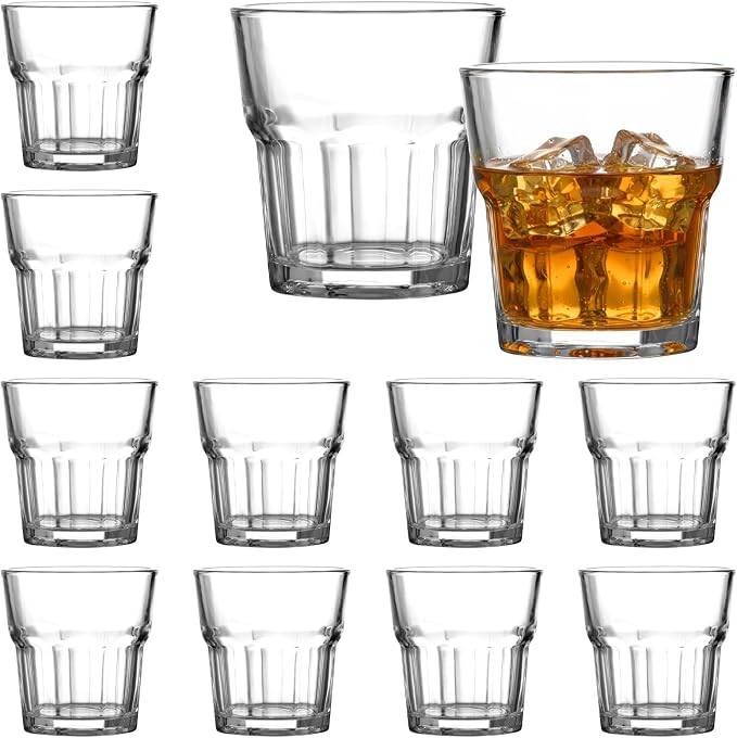 12-Pack 8oz Old Fashioned Glasses Set, Bulk Rock Glasses, Stackable Whiskey Tumbler for Bar Espresso Tasting, Drinking Glasses for Bourbon,Juice,Water,Cortado