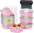 LNYZQUS 120pack/10oz Mini Cake Foil Pans with Lids, 4”x4” Large Cupcake Pan Disposable Ramekins,Small Brownie Baking Cups Square Muffin Tin Cheesecake Containers Holders-Pink