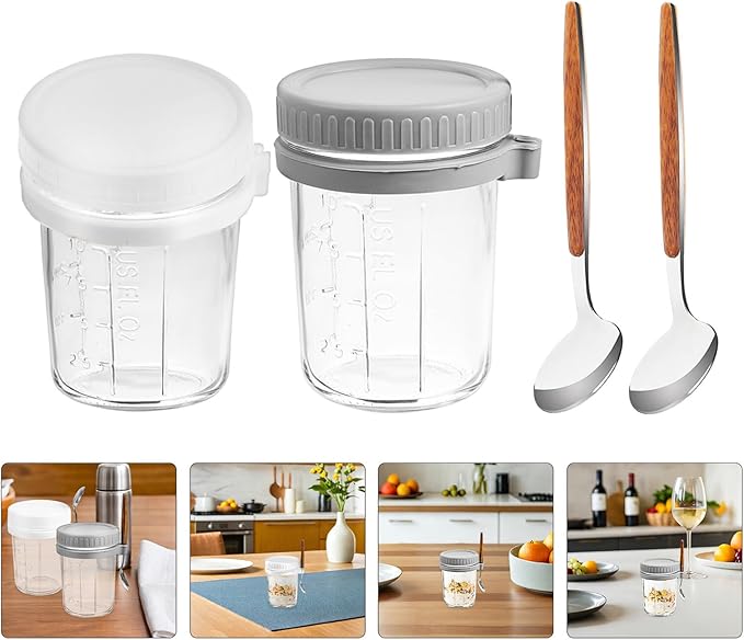 4pcs Glass Jars with Airtight Lids and Spoons 350ml Overnight Oats Containers Reusable Yogurt Storage Canisters for Meal Prep and Snack Food Organization