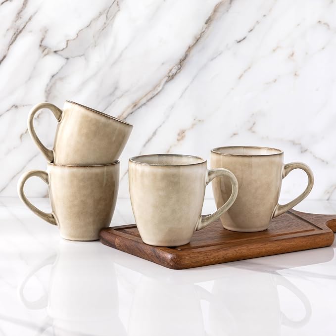 GBHOME Ceramic Coffee Mugs Set of 4, 12oz Stoneware Coffee Mugs Set For Dad Mom Women MEN, Light Weight Ceramic Coffee Cups for Latte/Tea/Beer/Hot Cocoa, Dishwasher & Microwave Safe,Cappuccino
