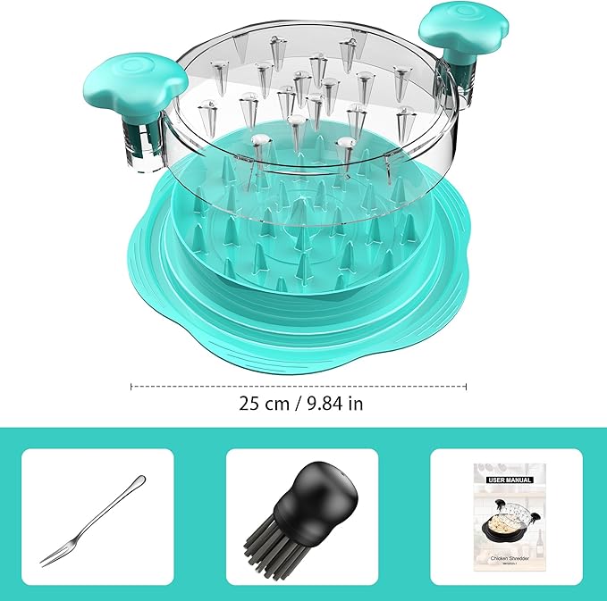 SURETIVIAN Chicken Shredder Large Chicken Breast Shredder Tool Twist with Brush&Fork, Visible Meat Shredder Machine, Anti-Slip Strip, Ergonomic Handle, BPA Free, Pork Beef Chicken(Mint Green)
