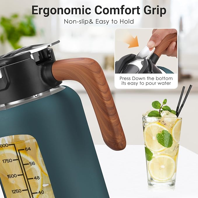 84oz Glass Pitcher with Lid and Handle Borosilicate Glass Water Jug/Carafe for Hot & Cold Beverages, 2.5Liter Large Pitcher with Silicone Sleeve & Wide Mouth, Fridge Safe for Iced Tea, Coffee, Juice