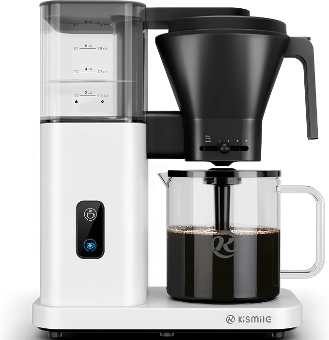 Kismile SCA-Certified 8 Cup Drip Coffee Maker, Pour Over Coffee Machine with 3s Instant Heat 197–205℉, Adjustable Flow Control, Removable Water Tank, Deep Cold Brew & 40 Min Keep Warm (Pearl White)