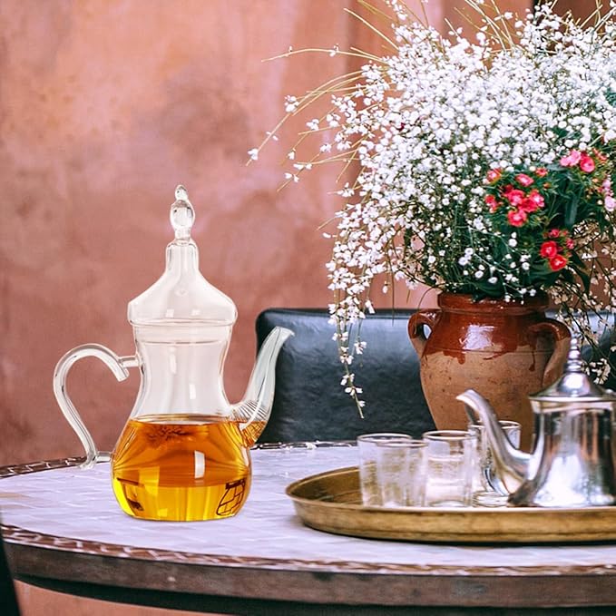Middle East Style Heat-Resistant Glass Teapot with Infuser Decorative 11 Inch Tea Maker for Loose Leaf Tea Kung Fu Home Kitchen Use