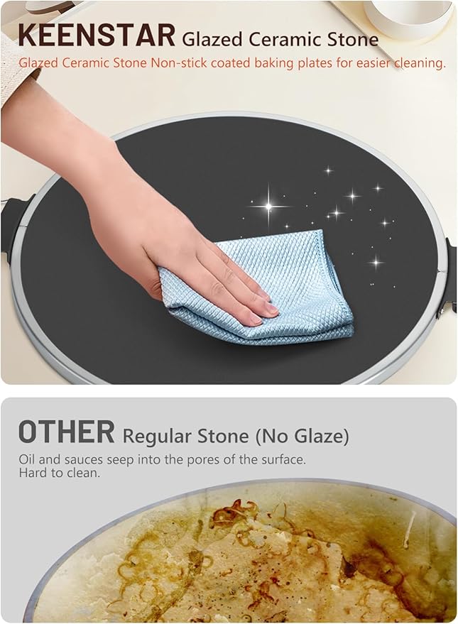 KEENSTAR Pizza Oven Indoor 12-Inch, Countertop Glazed Ceramic Stone Pizza maker with Adjustable Timer, 1200W Heat up to 800°F, Electric Pizza Cooker with Viewing Window Baked Pizzeria Style at Home