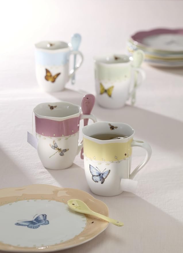 Lenox 897802 Butterfly Meadow Color Mugs With Spoons, Set Of 2, Green