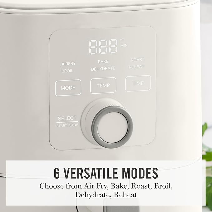 Martha Stewart 6QT Air Fryer, 6-in-1, Bake, Broil, Roast, Air Fry, Dehydrate, Reheat, Ceramic Non-Stick Basket, Crispy Results Fast, 400°F Max Temp, Shake Reminder, Auto Shut-Off, Linen Cream