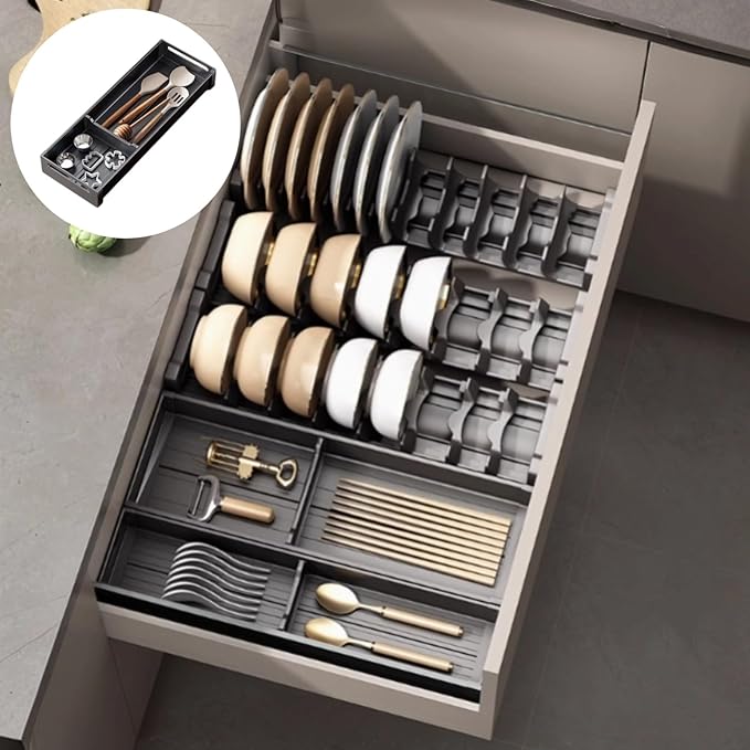 Dish Drying Rack, Stainless Steel Adjustable Bowl Plate Drainer, Pot Lid Holder, Plate Organizer for Cabinet for Cutting Boards, Cooling Racks (Gentle Black,16.14 * 5.90 inch,Tool Box C)
