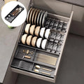 Dish Drying Rack, Stainless Steel Adjustable Bowl Plate Drainer, Pot Lid Holder, Plate Organizer for Cabinet for Cutting Boards, Cooling Racks (Gentle Black,16.14 * 5.90 inch,Tool Box C)