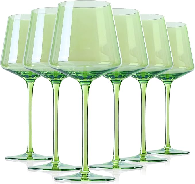 Physkoa Green Wine Glasses Set 6-16oz Modern Green Colored Wine Glasses with Tall Long Stem and Flat Bottom,VerdantGlassware for Birthday Wedding Bridal Shower