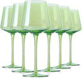 Physkoa Green Wine Glasses Set 6-16oz Modern Green Colored Wine Glasses with Tall Long Stem and Flat Bottom,VerdantGlassware for Birthday Wedding Bridal Shower