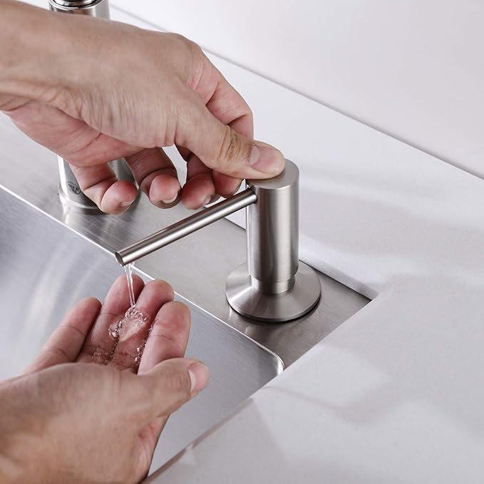 Avola Built in Sink Soap Dispenser, Spot Resist Solid Brass Deck Mounted Kitchen Lotion or Soap Dispenser,Brushed Nickel,Kitchen Sink Soap Dispenser Refill from The Top