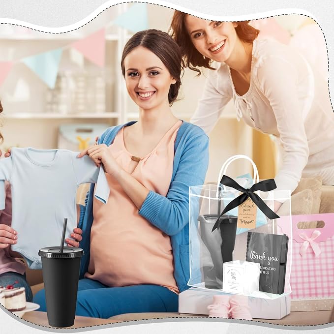 Nuogo 6 Sets New Parent Shower Prizes for Player Winners Adult, Wedding Bridal Shower Gift, Plastic Tumbler Notebook Scented Candle Ballpoint Pen Bag (Black Color,Classic Style)
