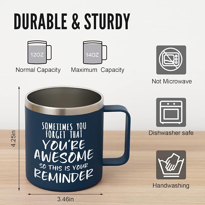 NOWWISH Inspirational Coffee Mug for Men, 14oz Vacuum Insulated Stainless Steel Cup, You Are Awesome Gift for Husband, Boyfriend, Dad - Navy Blue