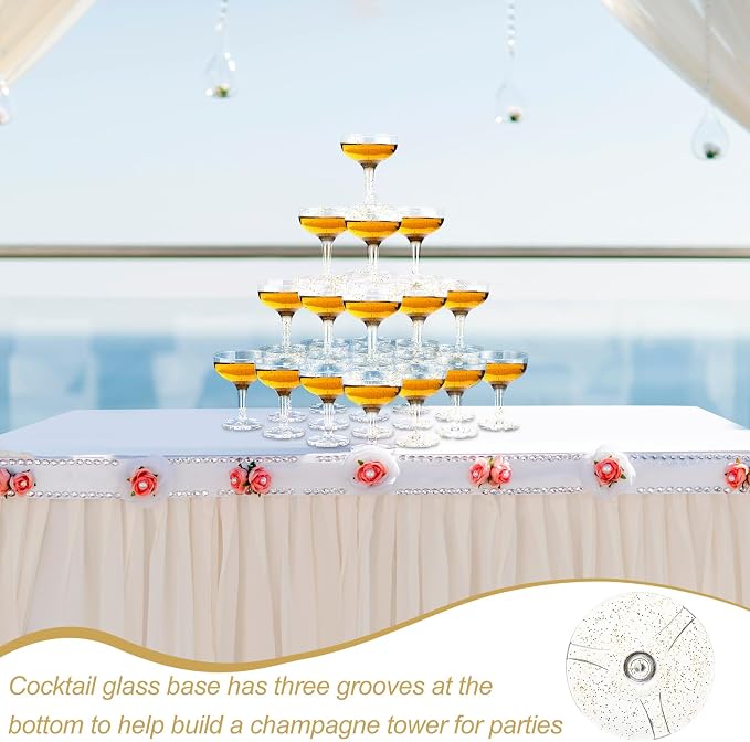 Potchen 100 Pcs Plastic Champagne Party Glasses 5 oz Clear Disposable Champagne Glasses Stackable Acrylic Martini Flutes Unbreakable Margarita Coupe for Wedding Birthday Party Bar (Elegant)